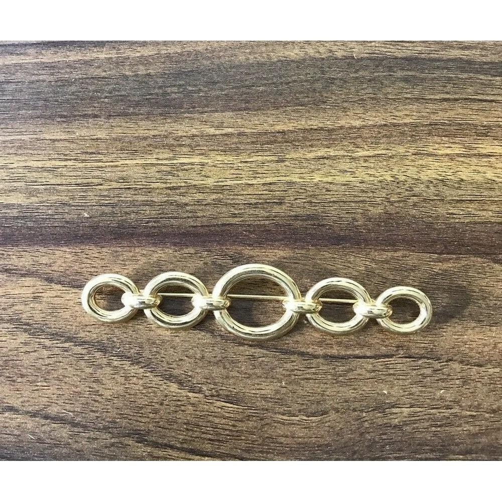 VTG Monet geometric long Brooch PIN Designer gold tone statement